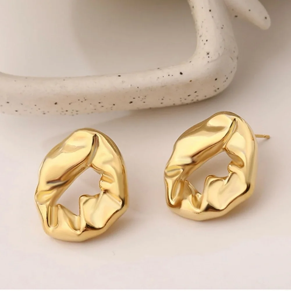 Gold Chunky Sculptural Statement Earrings | Modern Abstract Studs